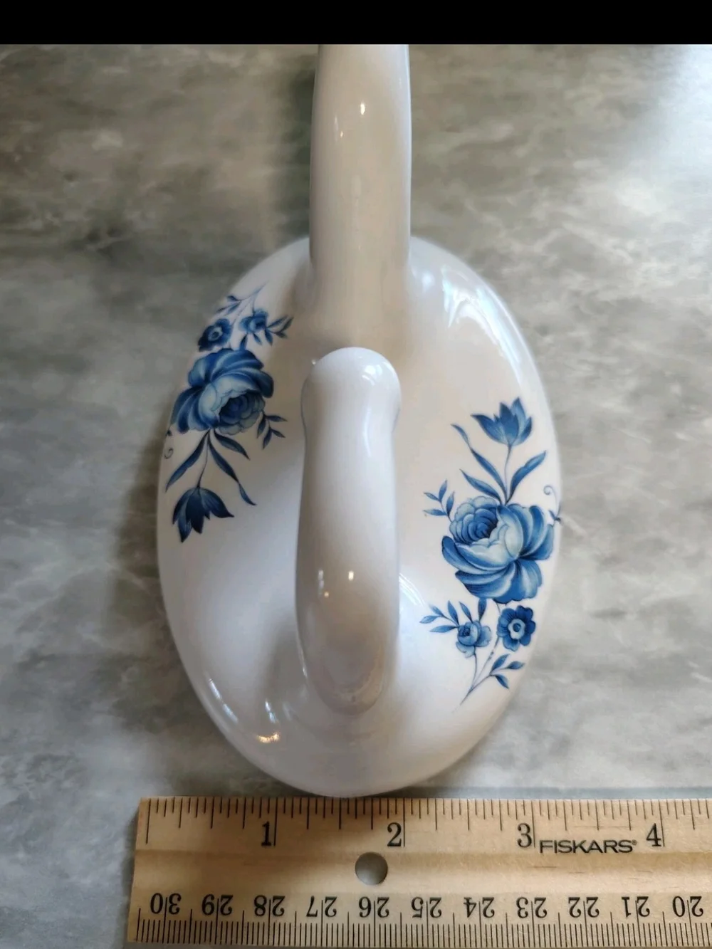 Vintage Double Wall Hook White Porcelain Ceramic Blue Roses